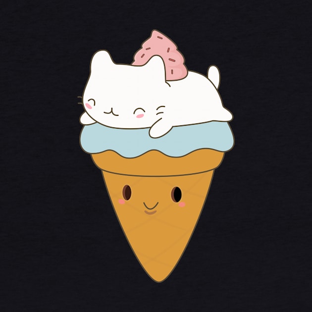 Kawaii Ice Cream Cone Cat T-Shirt by happinessinatee